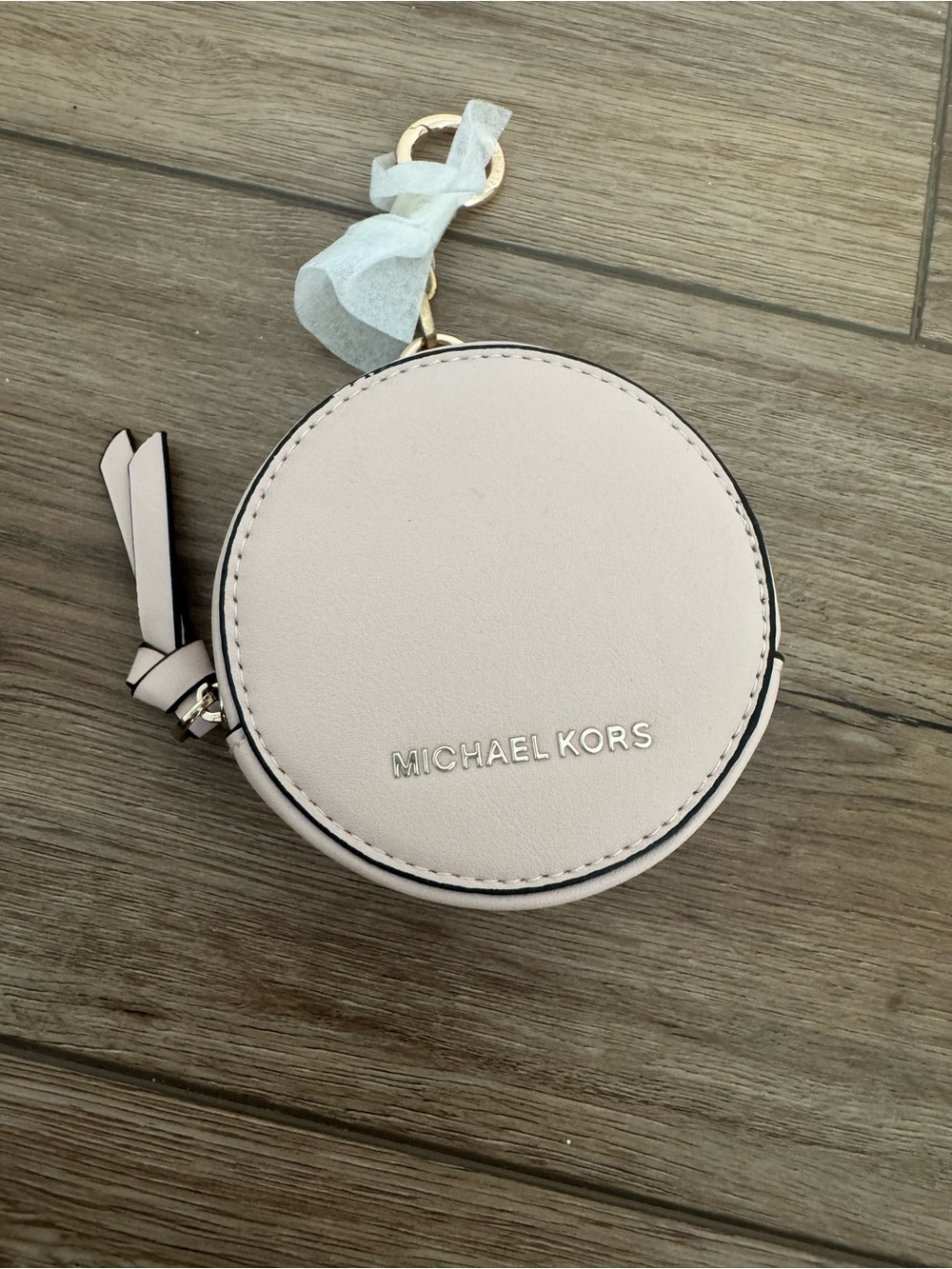MICHAEL KORS Pale Pink Round Leather Mini Coin Case with Gold Hardware